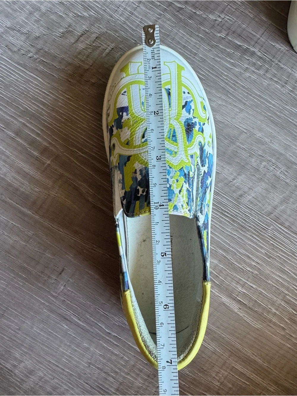 Slip-On Sneakers with Blue, Yellow & White Abstract Print